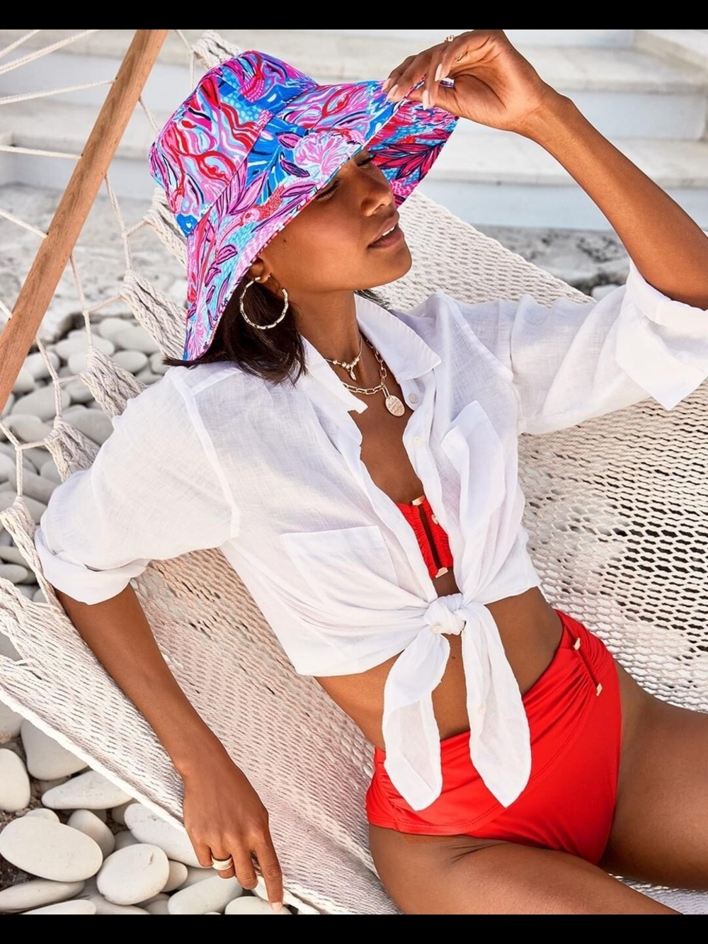 Lilly Pulitzer Sun Bucket Hat - Ruby Red Wild Times -Pink Blue Purple